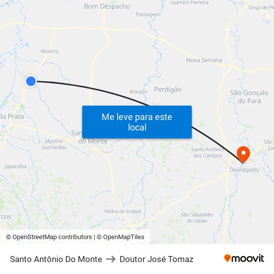 Santo Antônio Do Monte to Doutor José Tomaz map
