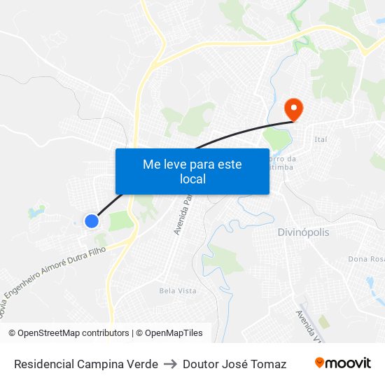 Residencial Campina Verde to Doutor José Tomaz map