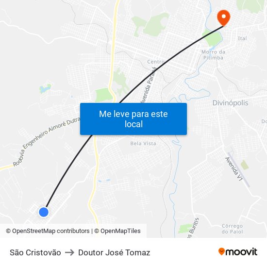 São Cristovão to Doutor José Tomaz map