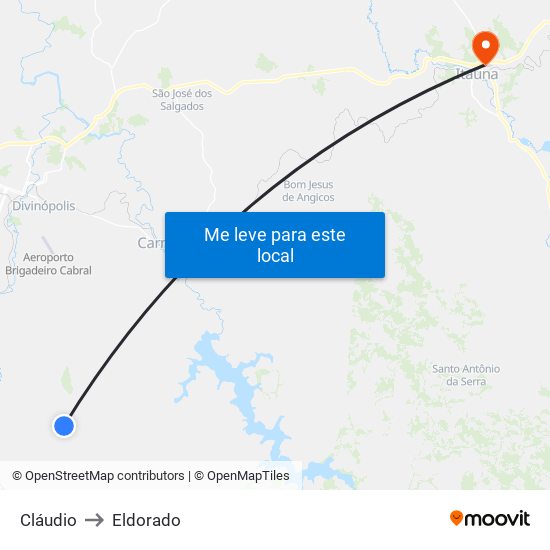 Cláudio to Eldorado map