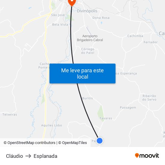 Cláudio to Esplanada map