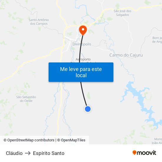 Cláudio to Espírito Santo map