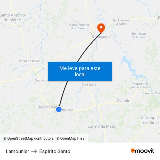 Lamounier to Espírito Santo map