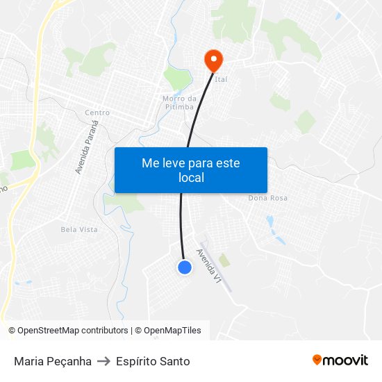 Maria Peçanha to Espírito Santo map