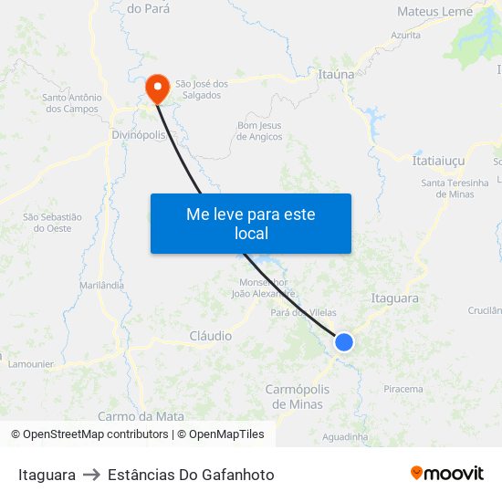 Itaguara to Estâncias Do Gafanhoto map