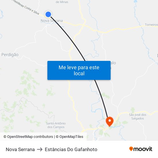 Nova Serrana to Estâncias Do Gafanhoto map