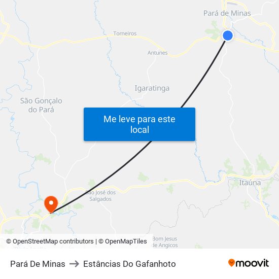 Pará De Minas to Estâncias Do Gafanhoto map