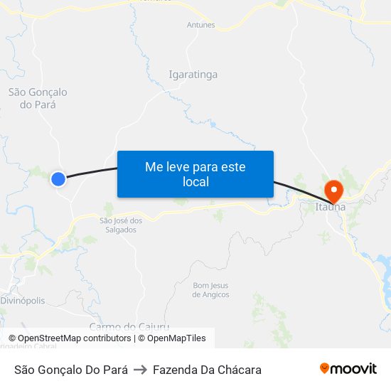 São Gonçalo Do Pará to Fazenda Da Chácara map