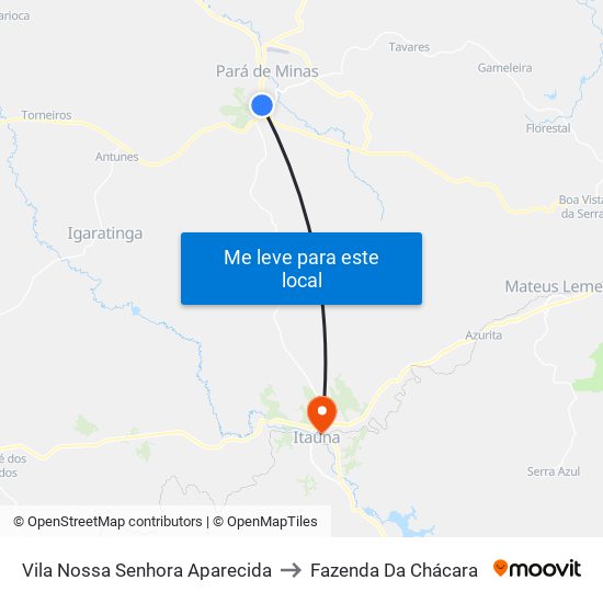 Vila Nossa Senhora Aparecida to Fazenda Da Chácara map