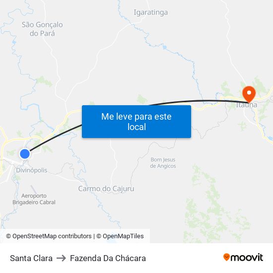 Santa Clara to Fazenda Da Chácara map