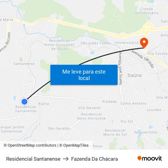 Residencial Santanense to Fazenda Da Chácara map