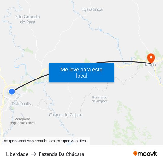 Liberdade to Fazenda Da Chácara map