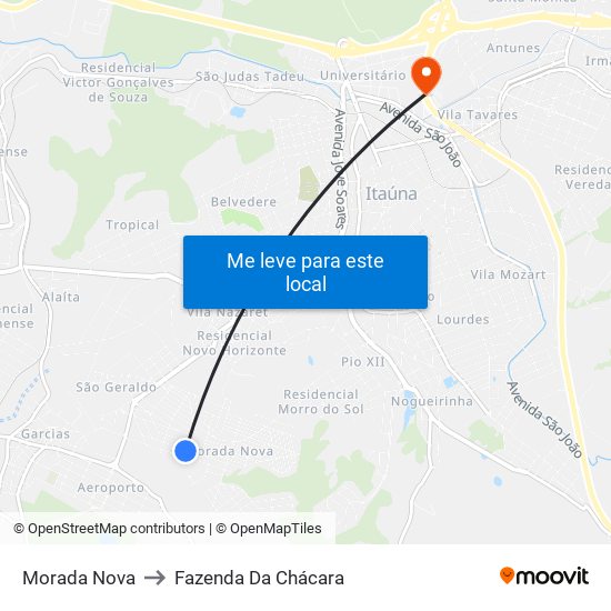 Morada Nova to Fazenda Da Chácara map