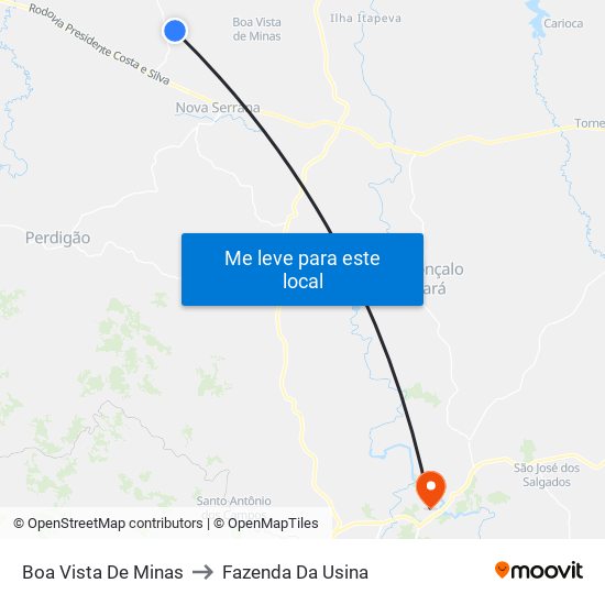 Boa Vista De Minas to Fazenda Da Usina map