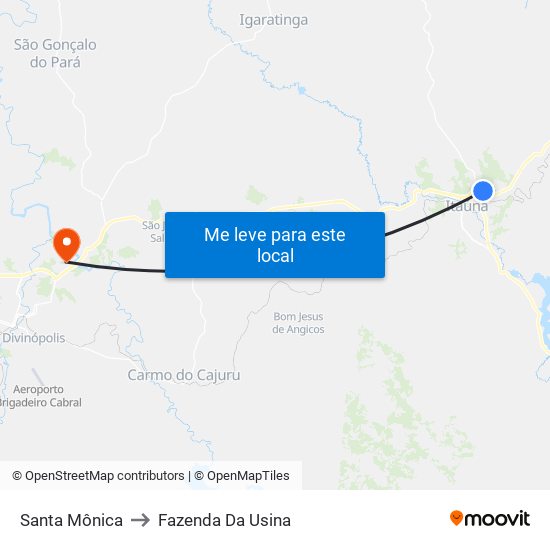 Santa Mônica to Fazenda Da Usina map