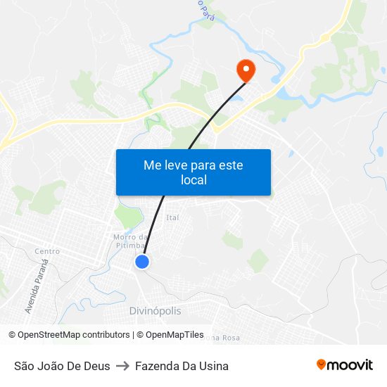 São João De Deus to Fazenda Da Usina map
