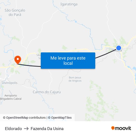 Eldorado to Fazenda Da Usina map