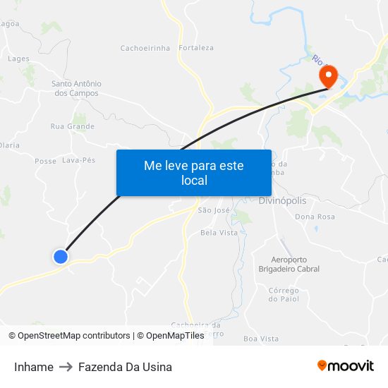 Inhame to Fazenda Da Usina map