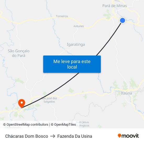 Chácaras Dom Bosco to Fazenda Da Usina map
