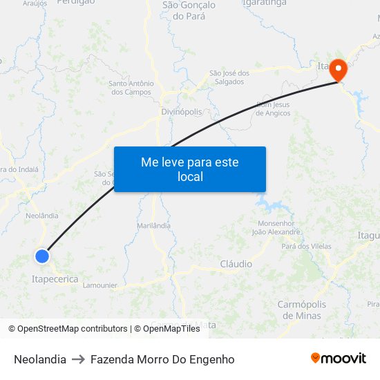 Neolandia to Fazenda Morro Do Engenho map