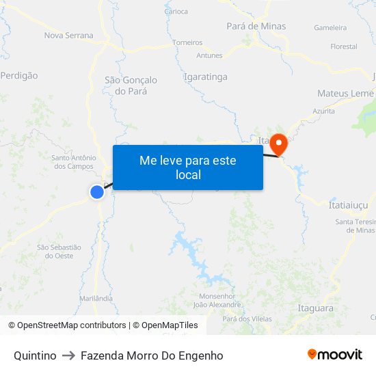 Quintino to Fazenda Morro Do Engenho map