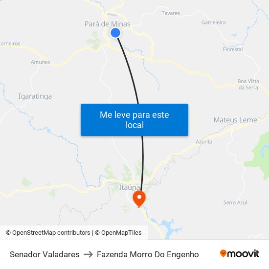 Senador Valadares to Fazenda Morro Do Engenho map