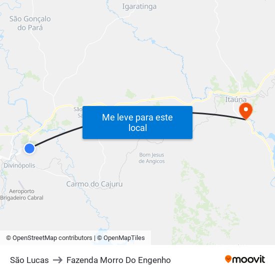 São Lucas to Fazenda Morro Do Engenho map