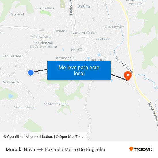 Morada Nova to Fazenda Morro Do Engenho map