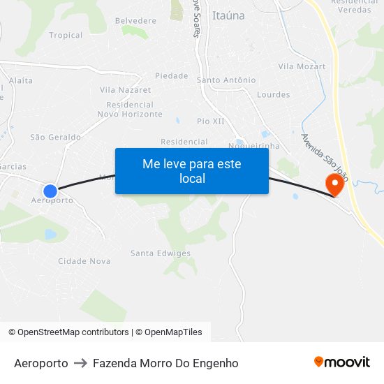 Aeroporto to Fazenda Morro Do Engenho map