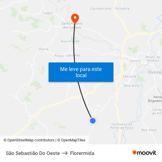 São Sebastião Do Oeste to Florermida map