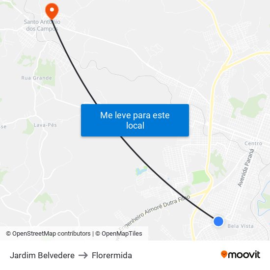 Jardim Belvedere to Florermida map