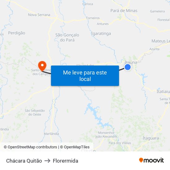 Chácara Quitão to Florermida map