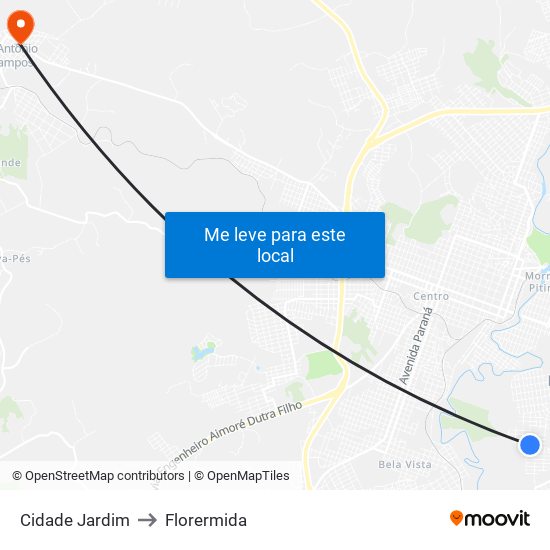 Cidade Jardim to Florermida map