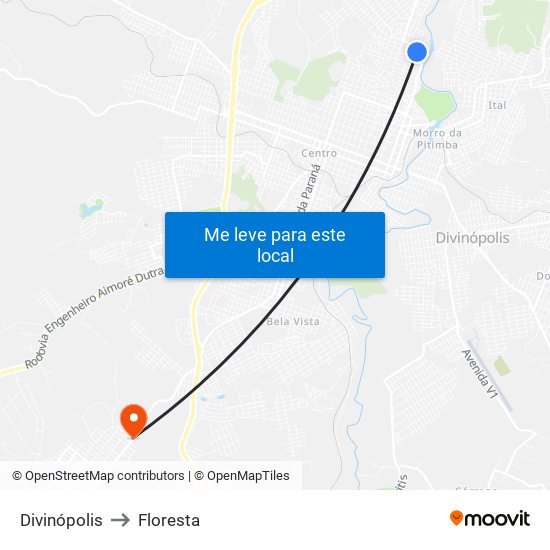 Divinópolis to Floresta map