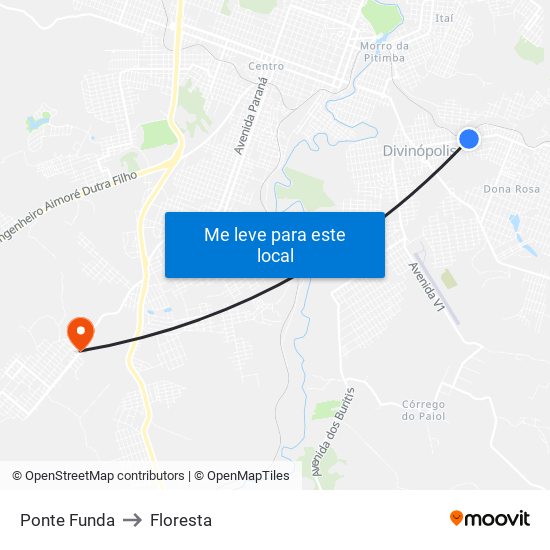 Ponte Funda to Floresta map