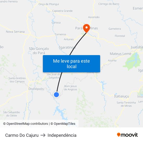 Carmo Do Cajuru to Independência map