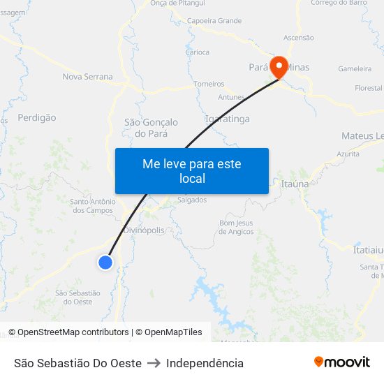 São Sebastião Do Oeste to Independência map