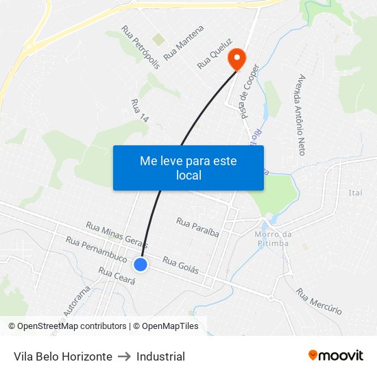 Vila Belo Horizonte to Industrial map