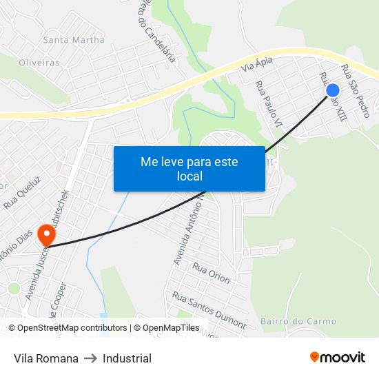 Vila Romana to Industrial map