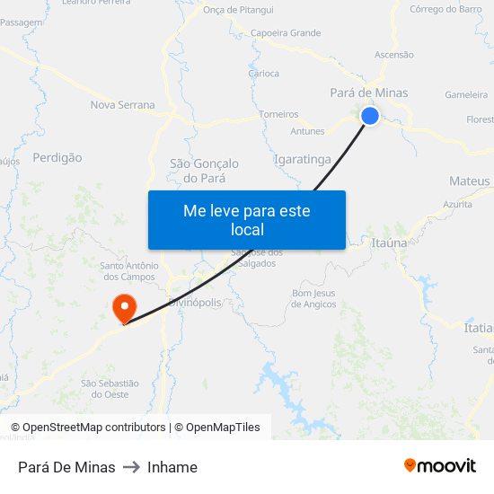 Pará De Minas to Inhame map