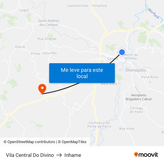 Vila Central Do Divino to Inhame map