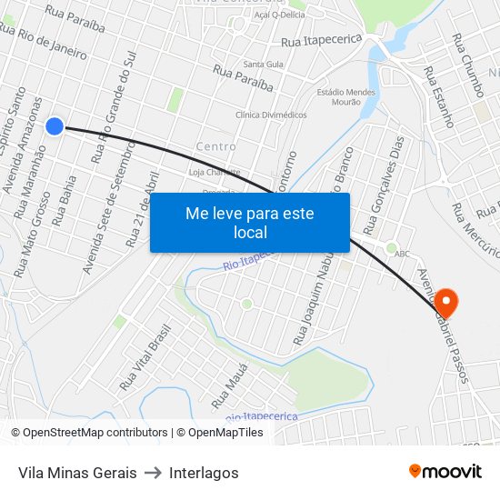 Vila Minas Gerais to Interlagos map