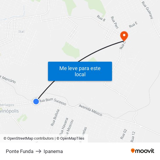 Ponte Funda to Ipanema map