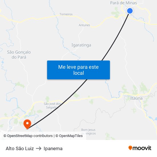 Alto São Luiz to Ipanema map