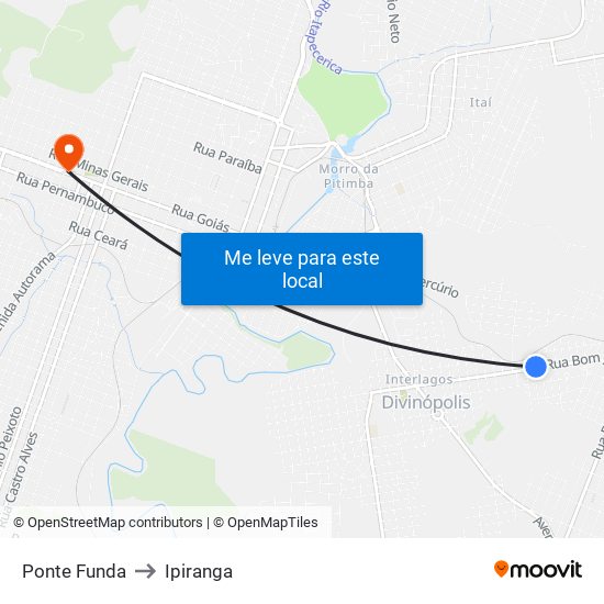 Ponte Funda to Ipiranga map