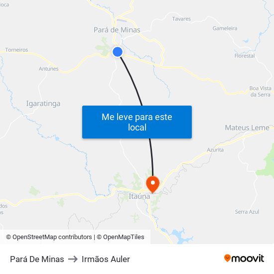 Pará De Minas to Irmãos Auler map