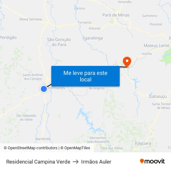 Residencial Campina Verde to Irmãos Auler map