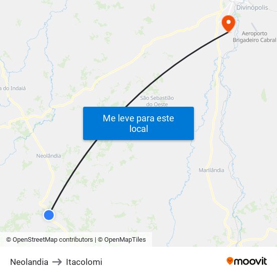 Neolandia to Itacolomi map