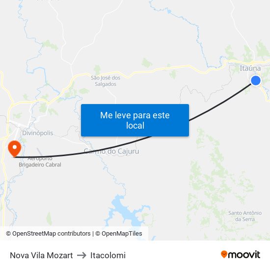 Nova Vila Mozart to Itacolomi map