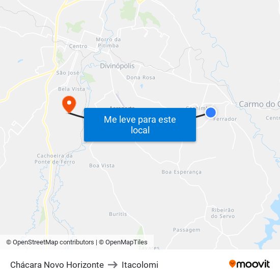 Chácara Novo Horizonte to Itacolomi map